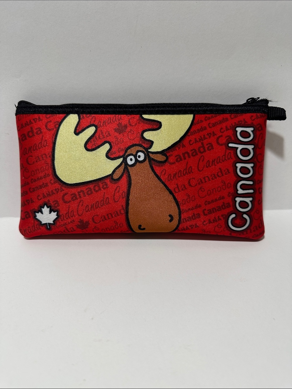 4/$20 Canada Moose Zippered Pouch Red Travel Cosmetic Bag Souvenir Maple Leaf